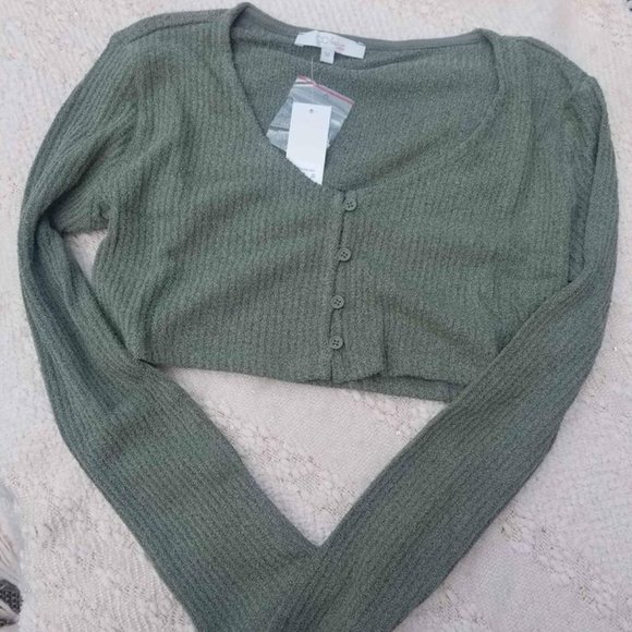 Francesca's Collections Tops - NWT Francesca’s Medium Ribbed Cropped Olive Cardigan